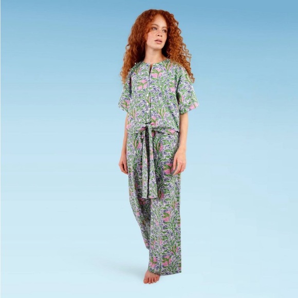 Liberty & Justice Drawstring Waist Cover Up Pants Green/Pink Botanical Print - Picture 4 of 7